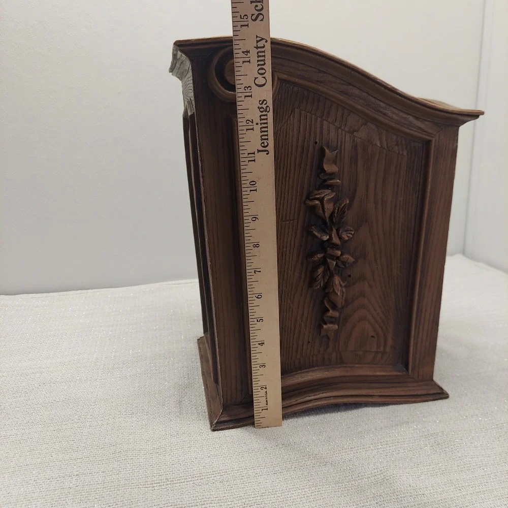 Vintage Faux Wood Wastebasket Ornate Floral Rose Trash Can 12